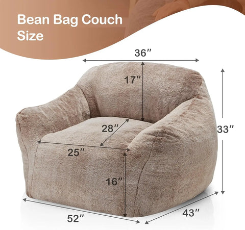 Giant Bean Bag Bag Sofa Chair with Armrests, Bean Bag Couch Stuffed High-Density Foam, Plush Lazy Sofa Comfy