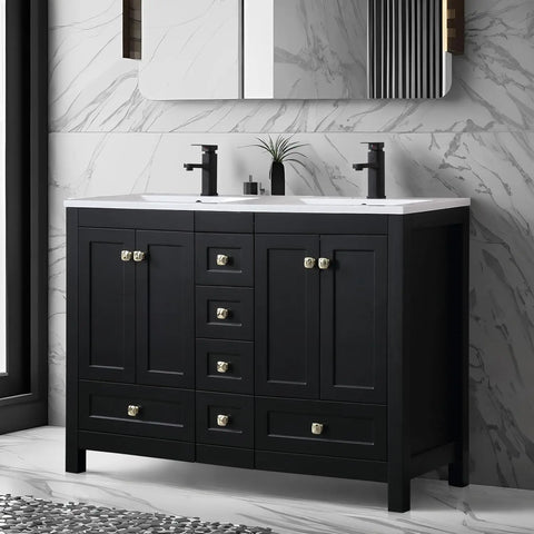 30" Bathroom Vanities Cabinet with Sink Combo Set, Undermount Ceramic Sink w/Thickened Wood, Matte Black Faucet