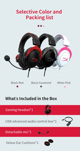 HyperX Cloud II Gaming Headset Hi-Fi 7.1 Surround Sound Detachable Microphone With USB sound card For PC PS5 PS4