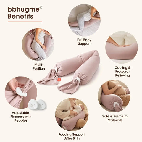 bbhugme Adjustable Pregnancy Pillow – Full Body Support for Side Sleeping - Adjustable Firmness and Shape - Supports Back, Legs,