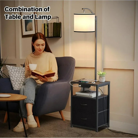 Floor Lamp with Table & 2 Drawers, Lamp with USB Port and Outlet, Lamps for Nightstand with 3 Color Temperature Led Bulb Include