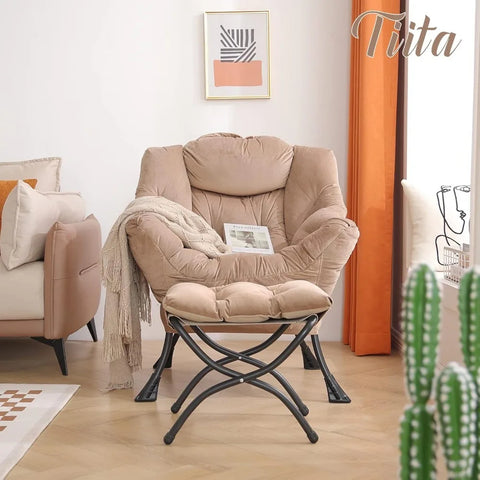 Tiita Lazy Chair with Ottoman, Modern Large Accent Lounge Chair, Leisure Sofa Armchair with Ottoman, Reading Chair