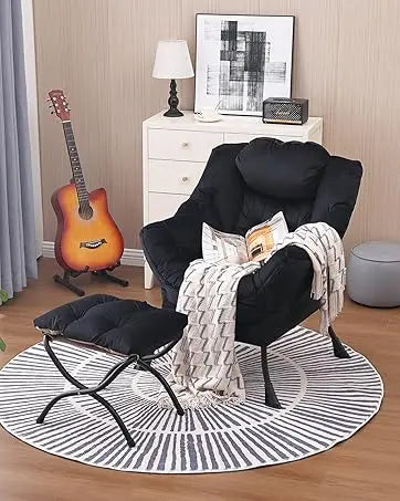 Lazy Chair with Ottoman, Modern Large Accent Lounge Chair, Leisure Sofa Armchair with Ottoman, Reading Chair with Footrest