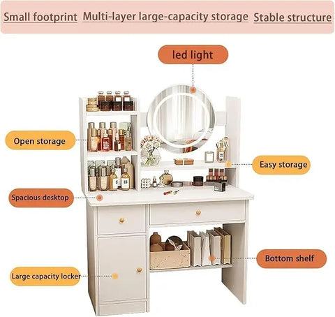 Table,Makeup Table with Drawers, Vanity Desk with Mirror and led Lights,3 Lighting Mode,Makeup Vanity Desk,Multifunctio