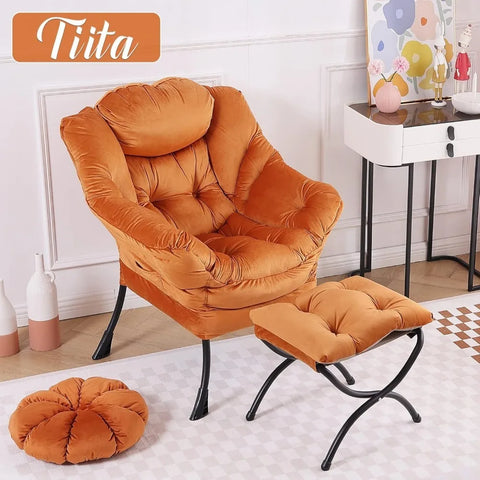 Tiita Lazy Chair with Ottoman, Modern Large Accent Lounge Chair, Leisure Sofa Armchair with Ottoman, Reading Chair