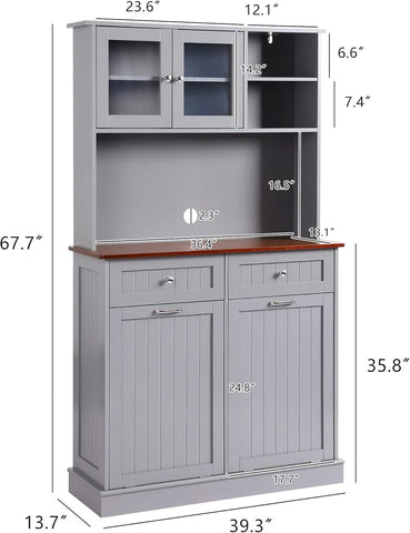 Kitchen Pantry Storage Cabinet, Microwave Cabinet with Tilt Out Trash Cabinet, Freestanding Kitchen Hutch,Tall Pantry Cabinet