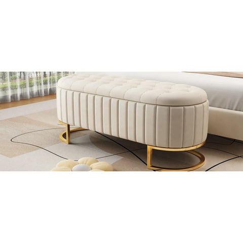 Upholstered Velvet Storage Ottoman,Storage Bench with Metal Legs and Button-Tufted for Bedroom,Living Room