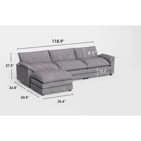 119” Modular Oversized Sectional Sofa Couch,Wide Arm L-Shaped Couch, Deep Seat and Reversible Ottoman,Chenille Fabric