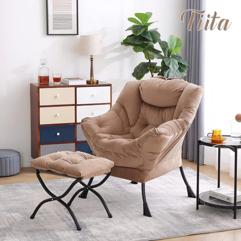 Tiita Lazy Chair with Ottoman, Modern Large Accent Lounge Chair, Leisure Sofa Armchair with Ottoman, Reading Chair