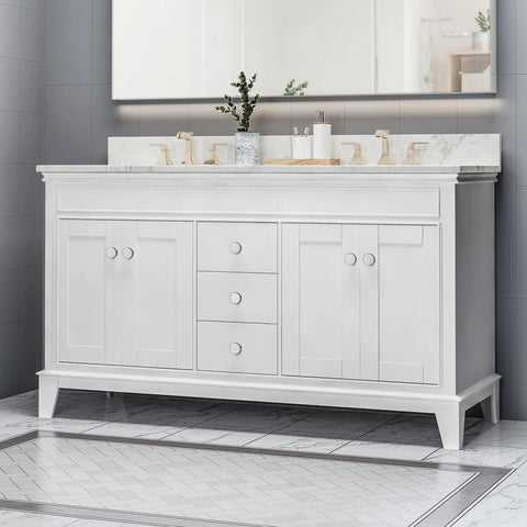 60'' Bathroom Vanity Cabinet Only, 4 Doors, 3 Drawers, White