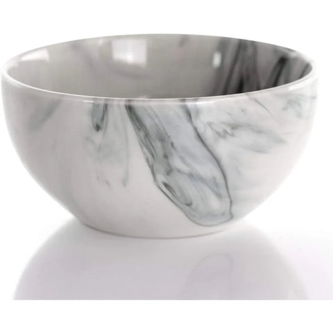 Fine Round Gloss Dinnerware Dish Set, 16 Piece, Black and White Marble