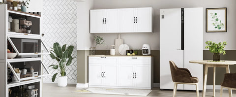 Wall-Mounted Kitchen Pantry Kitchen Storage Cabinet with Countertop, Pantry Cabinet with Drawers & Doors, Wall Cabinet for Kitch