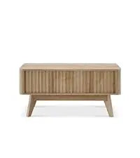 Ensley Coffee Table, Mid Century Modern Table with Storage, Farmhouse Wood Coffee Table for Living Room Fluted (Walnut)