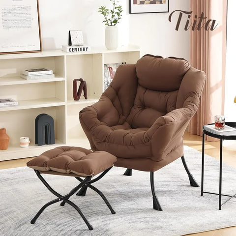 Tiita Lazy Chair with Ottoman, Modern Large Accent Lounge Chair, Leisure Sofa Armchair with Ottoman, Reading Chair