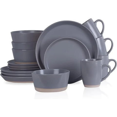 Modern Stoneware 16-Piece Round Dinnerware Set, Plates and Bowls Sets, Dish Set for 4