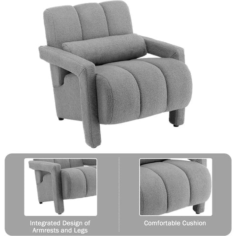 LOULENS Lambswool Accent Chair, Modern Upholstered Sherpa Accent Chair, Comfy Teddy Single Armchair with Pillow for Living Room