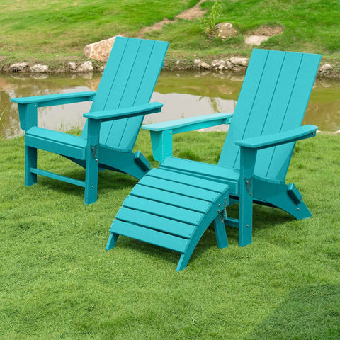 Outdoor Wooden Folding Adirondack Chair With Footrest Weather Resistant Fire Pit Chair Patio Chairs Set