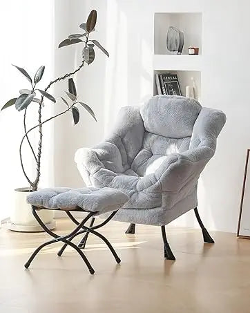 Lazy Chair with Ottoman, Modern Large Accent Lounge Chair, Leisure Sofa Armchair with Ottoman, Reading Chair with Footrest