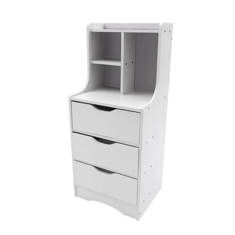 Modern Tall White Nightstand With 3 Drawers Side Stand Storage Cabinet Bedside Table Organizer Bedroom Furniture White