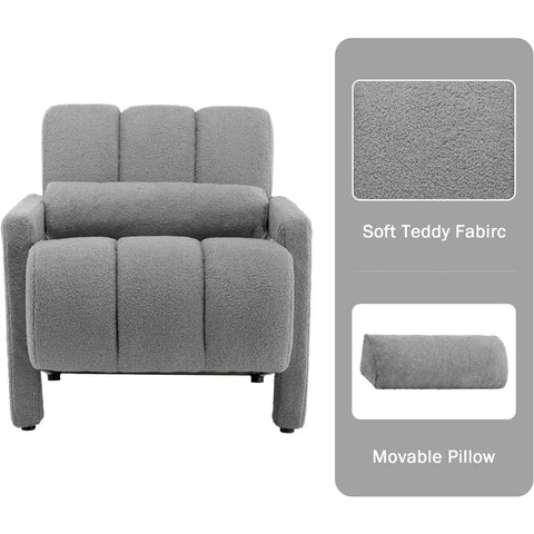 LOULENS Lambswool Accent Chair, Modern Upholstered Sherpa Accent Chair, Comfy Teddy Single Armchair with Pillow for Living Room