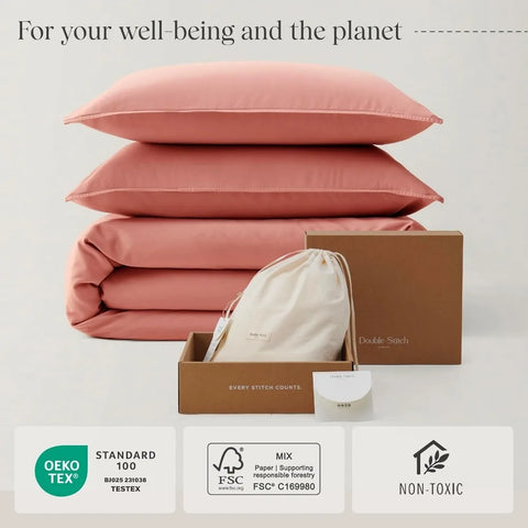 Cotton Tencel Duvet Cover Set - Luxe Duvet Cover Soft, Textured Bedding Set Eucalyptus Lyocell, Perfect for House Warming Gift