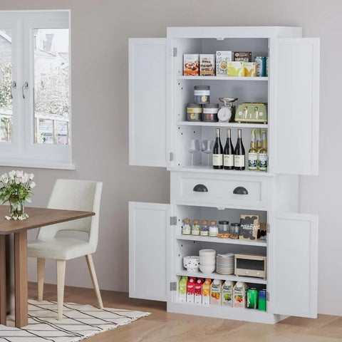 Kitchen Cabinet, Drawer and 4 Adjustable Shelves, Freestanding Pantry Cupboard Cabinet, Kitchen  Pantry  Cabinet