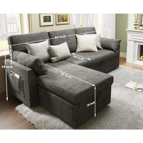 VanAcc Sleeper Sofa, Sofa Bed- 2 in 1 Pull Out Couch Bed with Storage Chaise for Living Room, Sofa Sleeper with Pull Out Bed