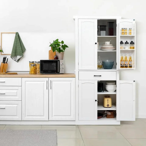 72" Kitchen Pantry Cabinet, Large Freestanding Cupboard with Drawer, Adjustable Shelves and Door Storage Shelves