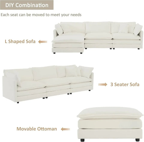 Modular Sectional Sofa, Convertible Modern L Shaped Sofa Chenille Cloud Couches Set with Ottoman for Living Room