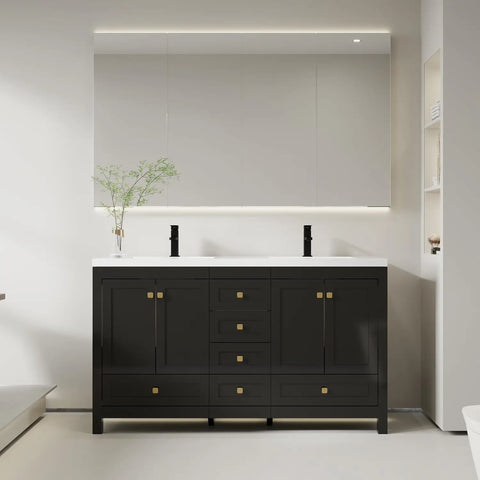 30" Bathroom Vanities Cabinet with Sink Combo Set, Undermount Ceramic Sink w/Thickened Wood, Matte Black Faucet