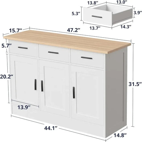 Kitchen Buffet Cabinet, Kitchen Storage Cabinet with 3 Doors and 3 Drawers, Accent Buffet Sideboard for Kitchen and Living Room