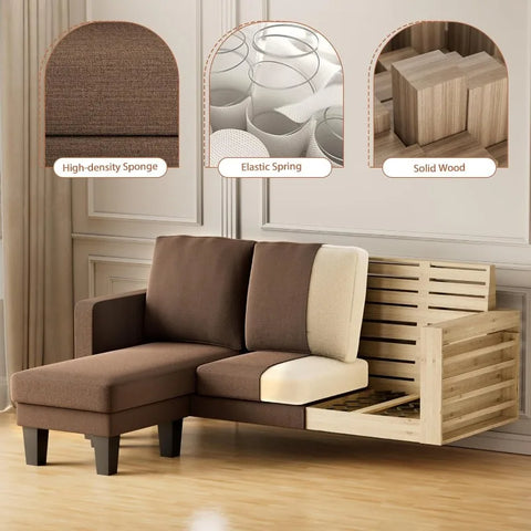 Convertible Sectional Sofa Couch, Fabric L-Shaped Sofa with 3 Seats, Removable Ottoman, Small Sofa for Small Apartments