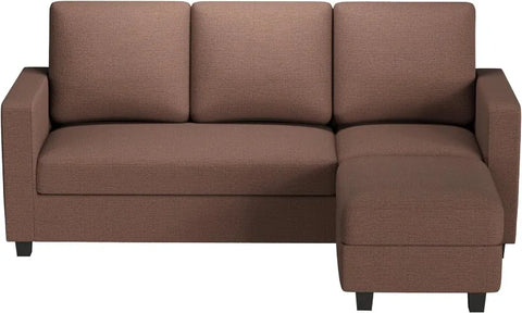 Convertible Sectional Sofa Couch, Fabric L-Shaped Sofa with 3 Seats, Removable Ottoman, Small Sofa for Small Apartments