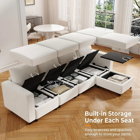 Storage Modular Sectional Sofa Sleeper in Upgraded USB Built-in Charger, Convertible Couch Bed, Seaters Module/Ottomans(Chaises)