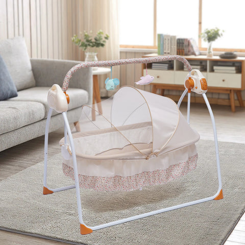 5 Gears Electric Auto-Swing Baby Crib Cradle Sleep Bed Infant Rocker+Net Music Bluetooth Music Adjustable+ Mat