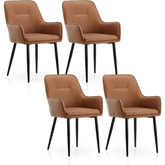 Upholstered Lounge Leisure Living Room Reception Armchairs (Brown) Dining Chairs Modern Design Dining Chairs Set of 4 Arms Chair