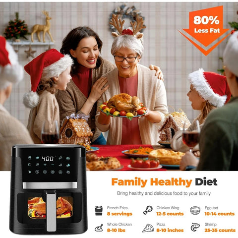 Air Fryer 7.5 QT  with 12 Presets, Visible Cooking Window, LCD Touch Screen, 1700W Oilless Oven Air Fryers Large Capacity