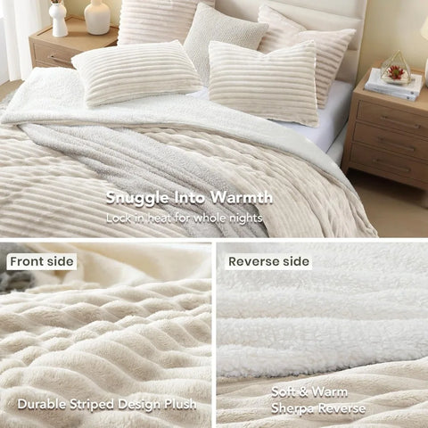 Comforter Set, Ultra-Soft Microplush Sherpa Fleece Bedding Sets, Reversible 3-Piece Comforters Set