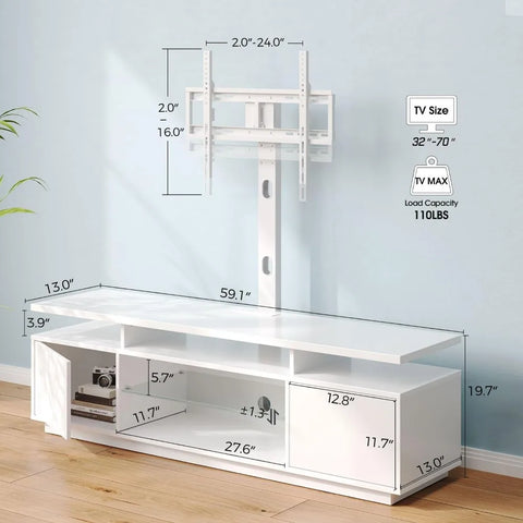 Rolanstar TV Stand with Mount and Power Outlet 51.2", Swivel TV Stand Mount for 32/45/55/60/65/70 inch TVs