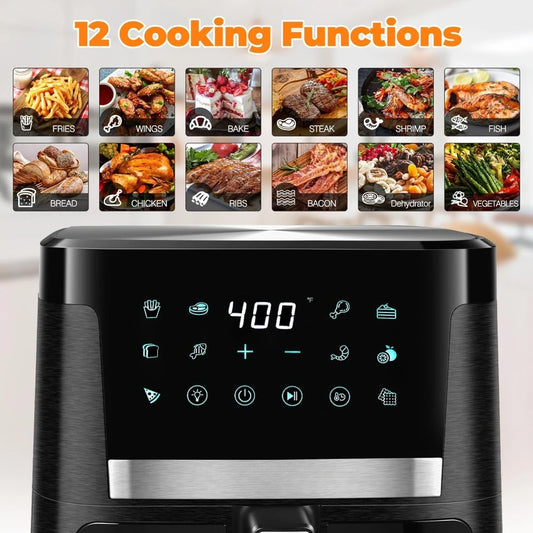 Air Fryer 7.5 QT  with 12 Presets, Visible Cooking Window, LCD Touch Screen, 1700W Oilless Oven Air Fryers Large Capacity