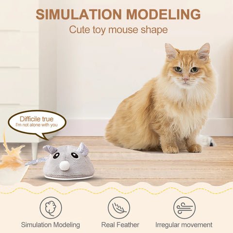 Cat Toys Automatic Interactive Plush Mouse Kitten Teaser Feather Toy Cute Motion Rat Pet Supplies USB Rechargeable Cat Products