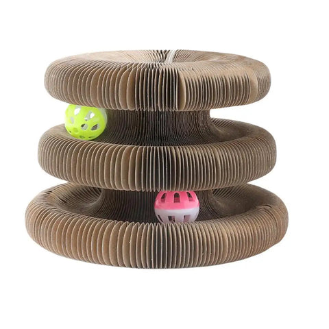 Magic Cat Scratching Board Chewing Toy Foldable Ball Track Toy Magnetic Wear-resistant Corrugated Paper Pet Nail Scratchboard