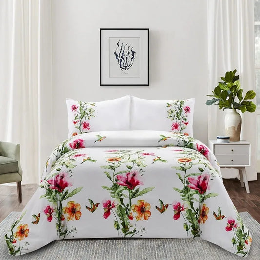 Duvet Cover, 3 Pcs Floral Duvet Covers with Zipper Closure, 100% Polyester Bedding Set,Include 1 Duvet Cover and 2 Pillow Shams