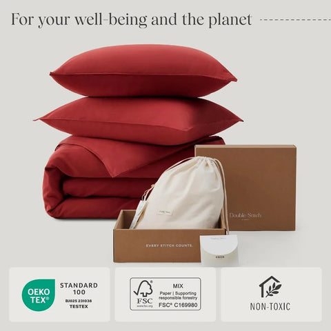 Cotton Tencel Duvet Cover Set - Luxe Duvet Cover Soft, Textured Bedding Set Eucalyptus Lyocell, Perfect for House Warming Gift