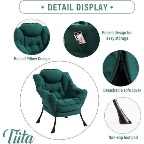 Tiita Lazy Chair with Ottoman, Modern Large Accent Lounge Chair, Leisure Sofa Armchair with Ottoman, Reading Chair