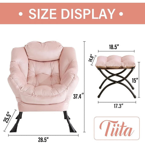 Tiita Lazy Chair with Ottoman, Modern Large Accent Lounge Chair, Leisure Sofa Armchair with Ottoman, Reading Chair