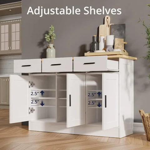 Kitchen Buffet Cabinet, Kitchen Storage Cabinet with 3 Doors and 3 Drawers, Accent Buffet Sideboard for Kitchen and Living Room