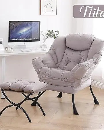 Lazy Chair with Ottoman, Modern Large Accent Lounge Chair, Leisure Sofa Armchair with Ottoman, Reading Chair with Footrest