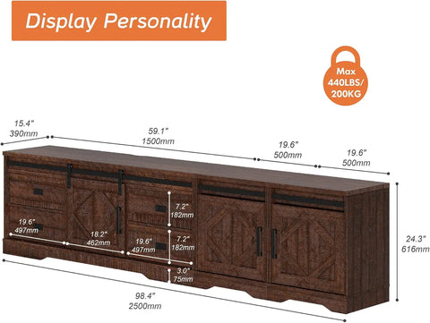 WAMPAT Farmhouse TV Stand for up to 110" TVs Wood 3 in 1 TV Cabinet with Drawers and Adjustable Shelf for Living Room,