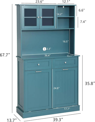 Kitchen Pantry Storage Cabinet, Microwave Cabinet with Tilt Out Trash Cabinet, Freestanding Kitchen Hutch,Tall Pantry Cabinet